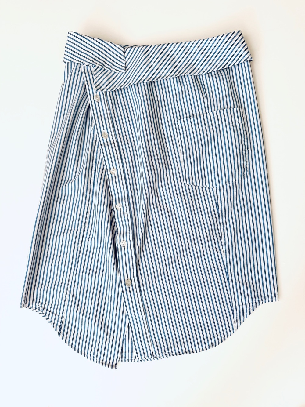 Zara Striped Blue and White Button-Front Wrap Skirt With Pocket